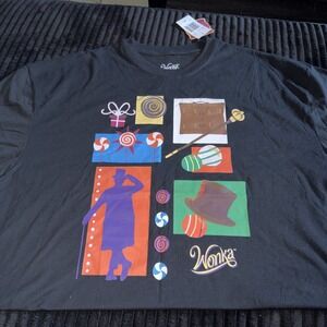Wonka Movie Graphic T-Shirt Mens XXL Black Willy Wonka Candy Collage New NWT